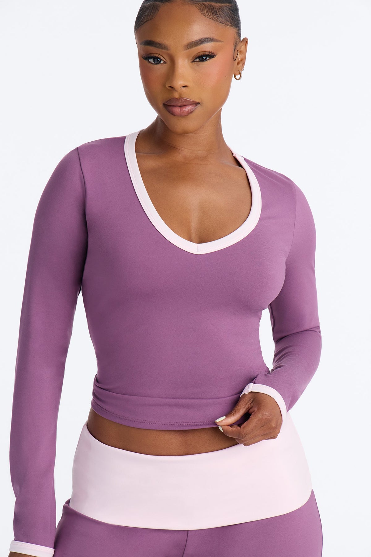 Hailey Foldover Waist Pant Set - Plum