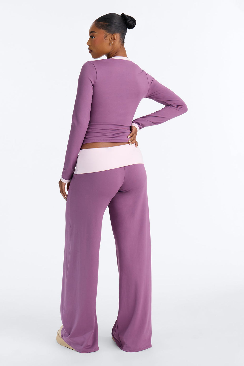 Hailey Foldover Waist Pant Set - Plum