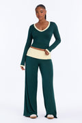 Amelie V Neck Foldover Pant Set - Hunter