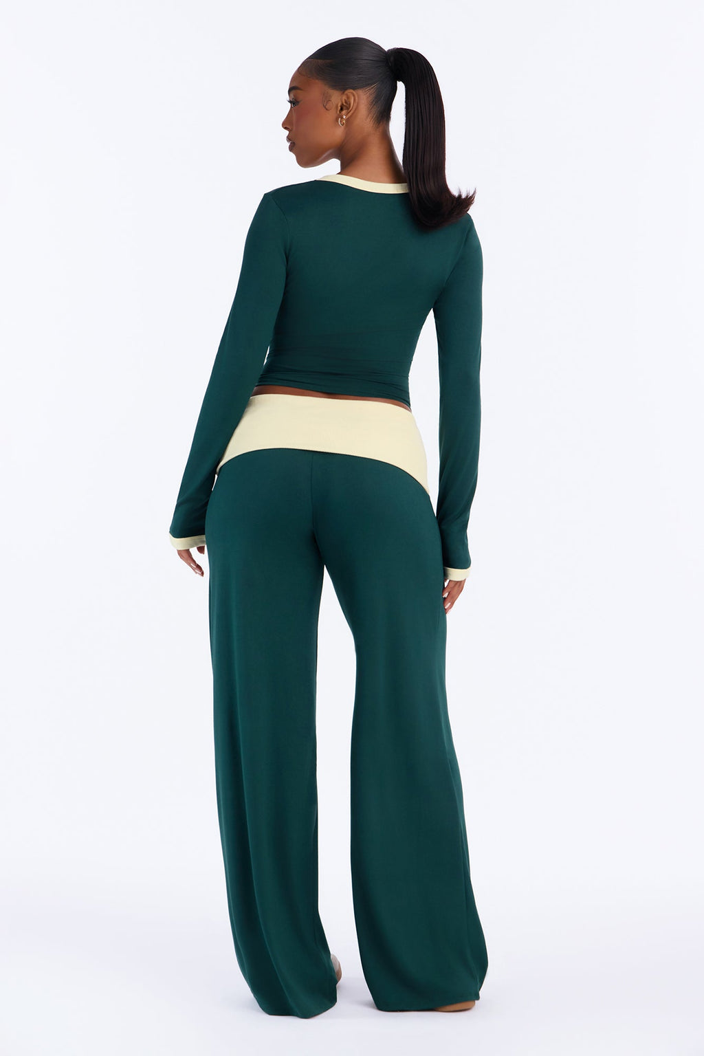 Amelie V Neck Foldover Pant Set - Hunter