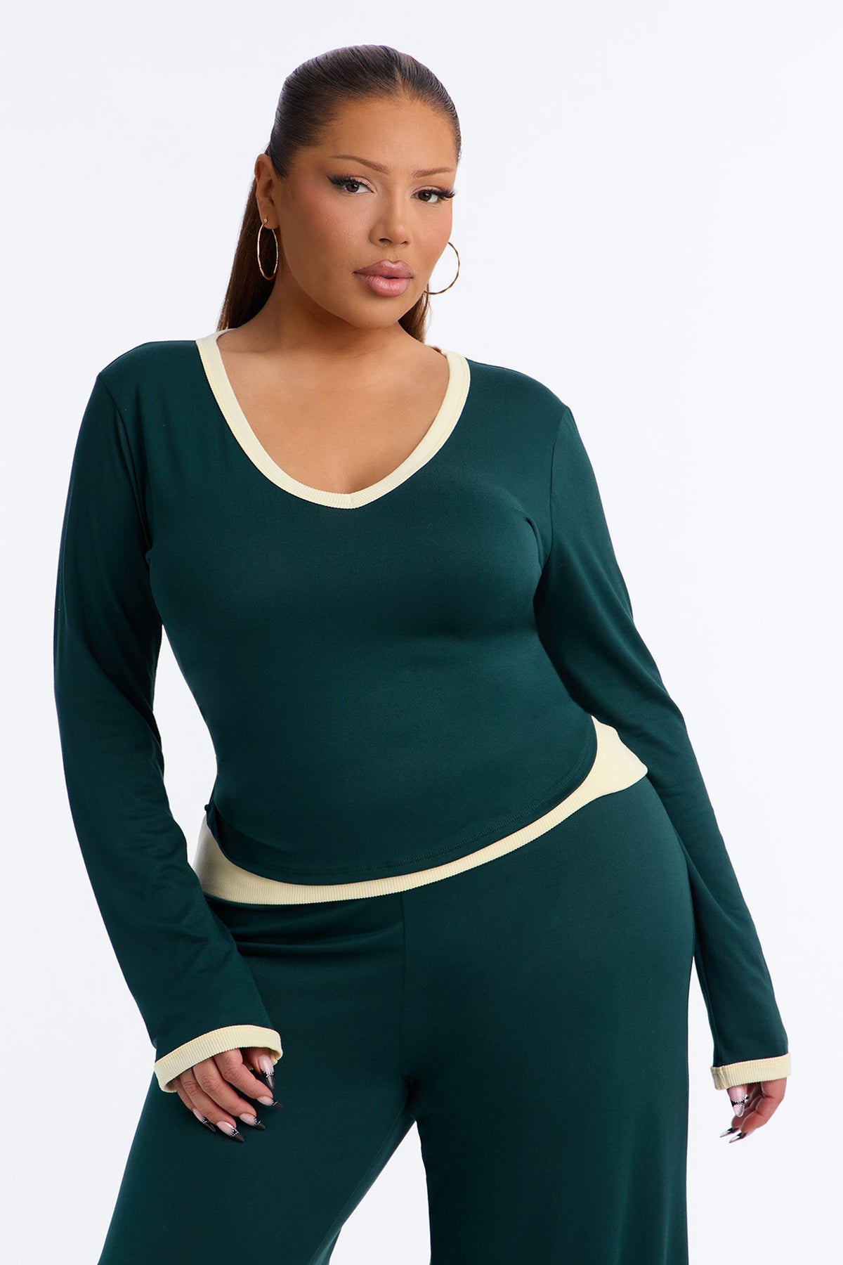 Amelie V Neck Foldover Pant Set - Hunter