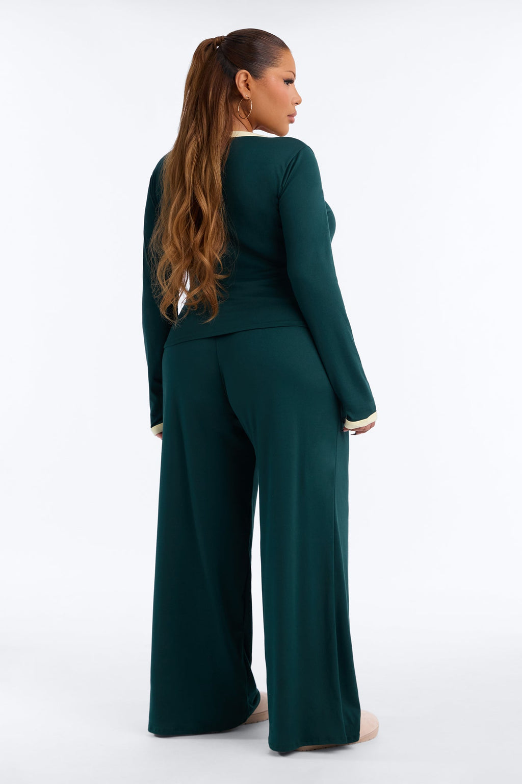 Amelie V Neck Foldover Pant Set - Hunter