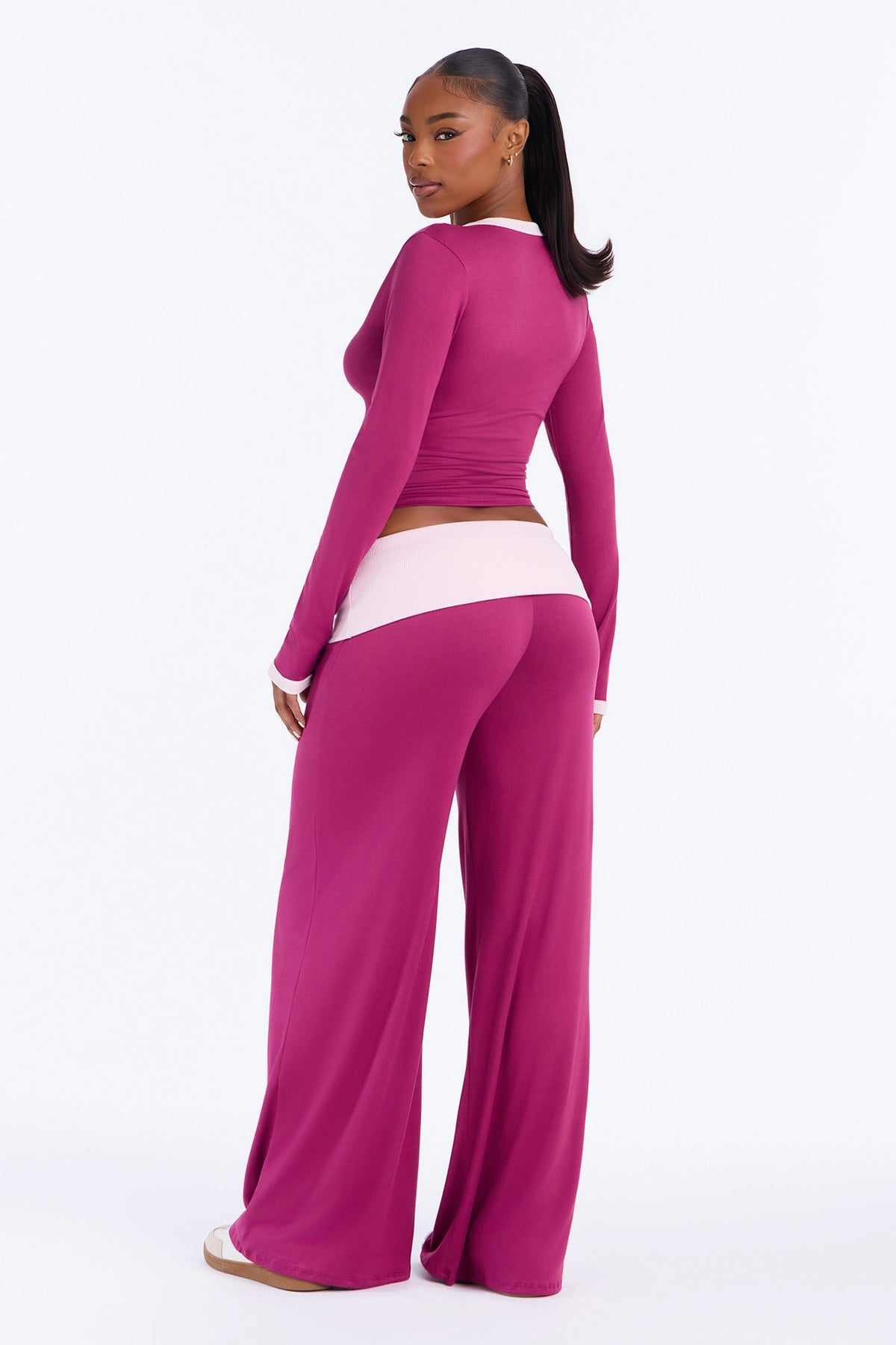 Amelie V Neck Foldover Pant Set - Magenta