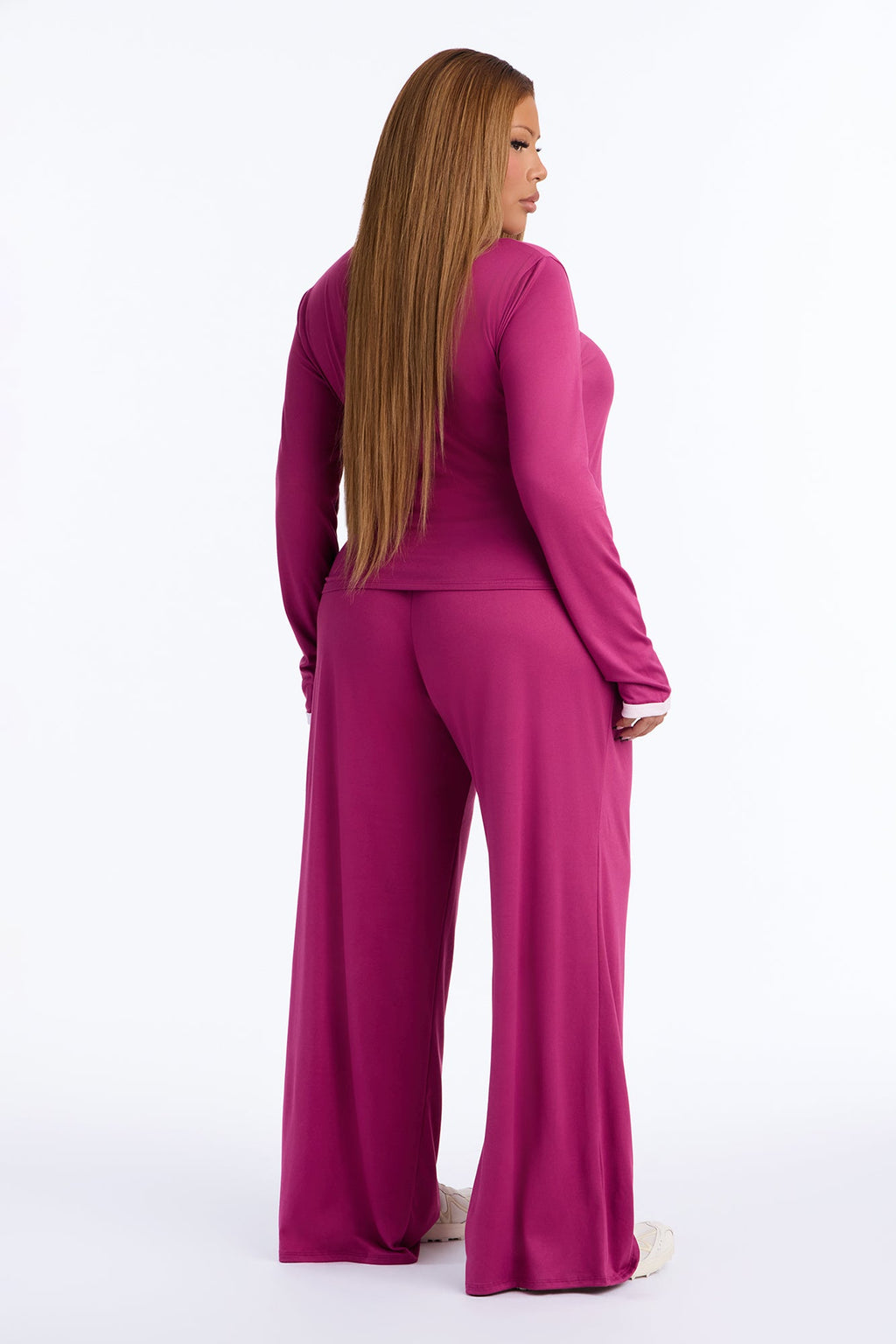 Amelie V Neck Foldover Pant Set - Magenta