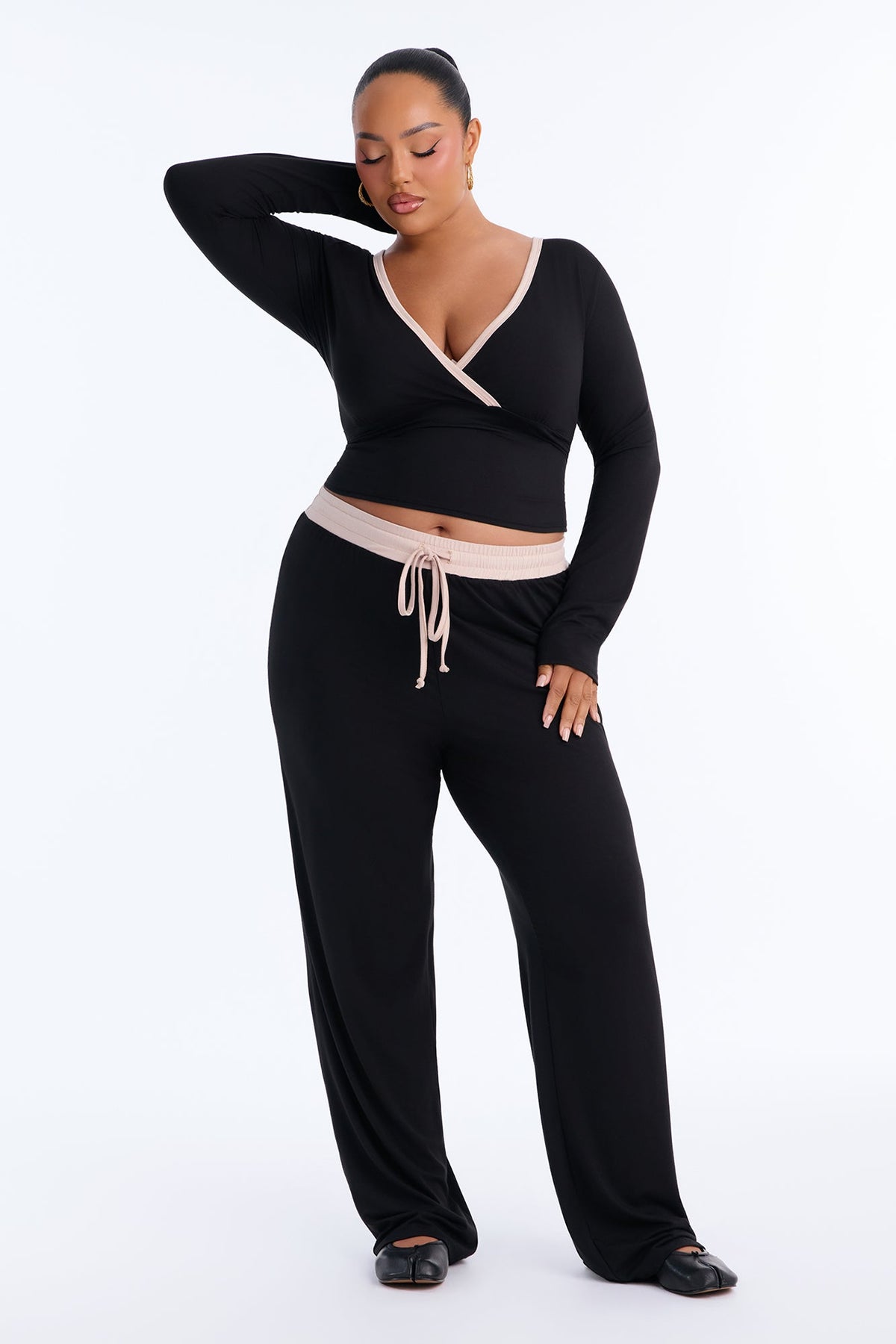 Brenly Surplice Pant Set - Black/combo