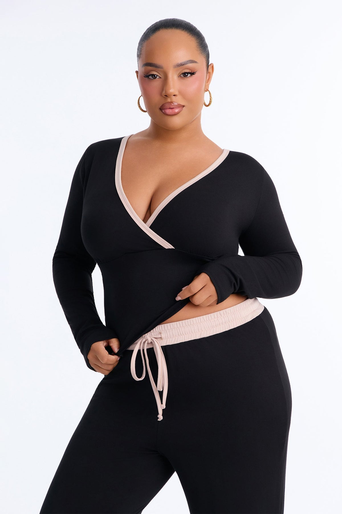 Brenly Surplice Pant Set - Black/combo