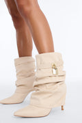 All For It Overlay Heeled Booties - Ivory