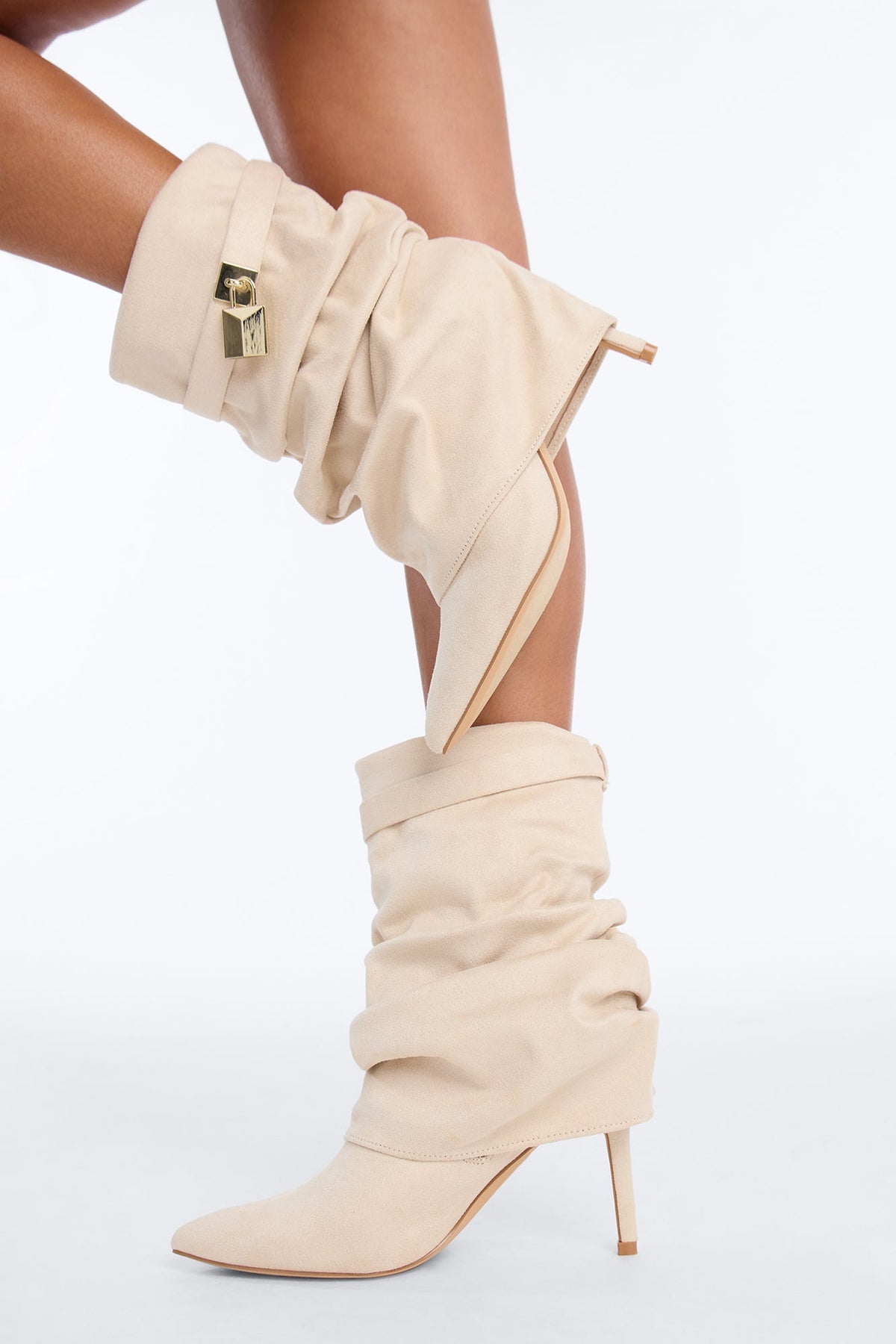 All For It Overlay Heeled Booties - Ivory