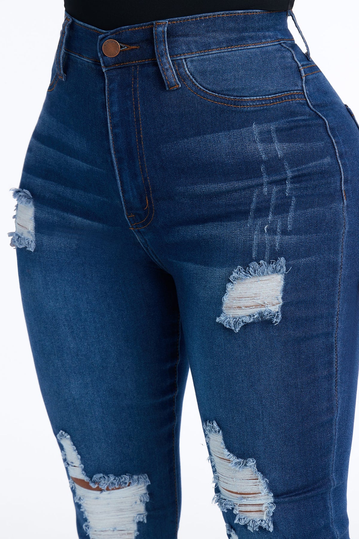 Downtown High Rise Ripped Soft Stretch 35″ Flare Leg Jeans - Dark Wash
