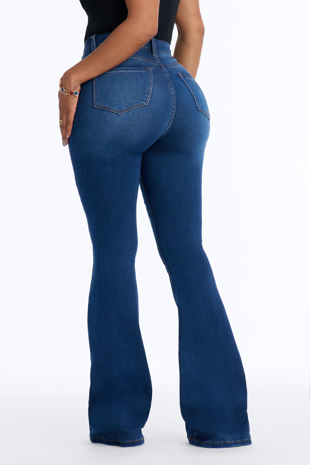 Downtown High Rise Ripped Soft Stretch 35″ Flare Leg Jeans - Dark Wash