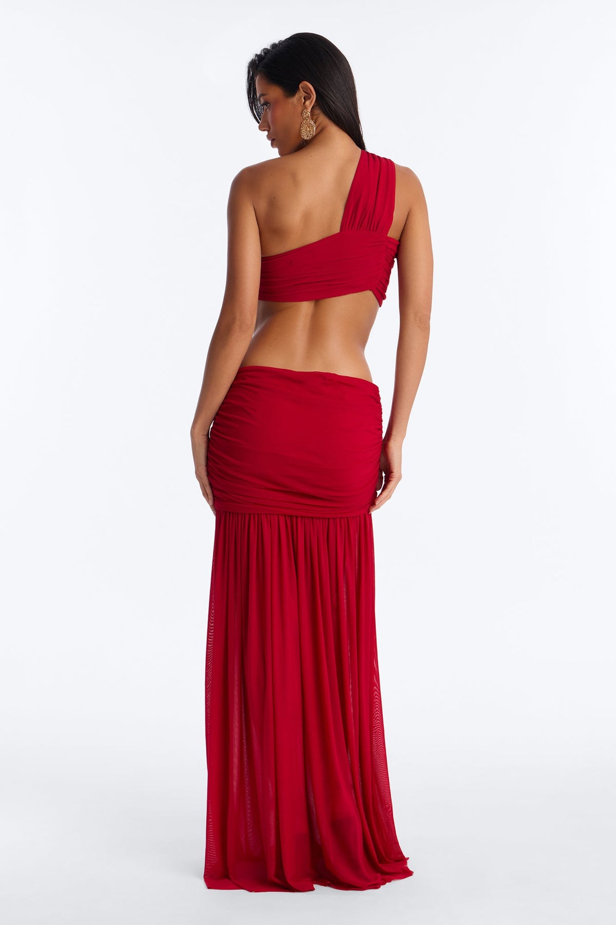 Camille Mesh One Shoulder Maxi Skirt Set - Red