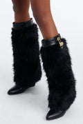 Winter Crush Fur Overlay Heeled Boots - Black