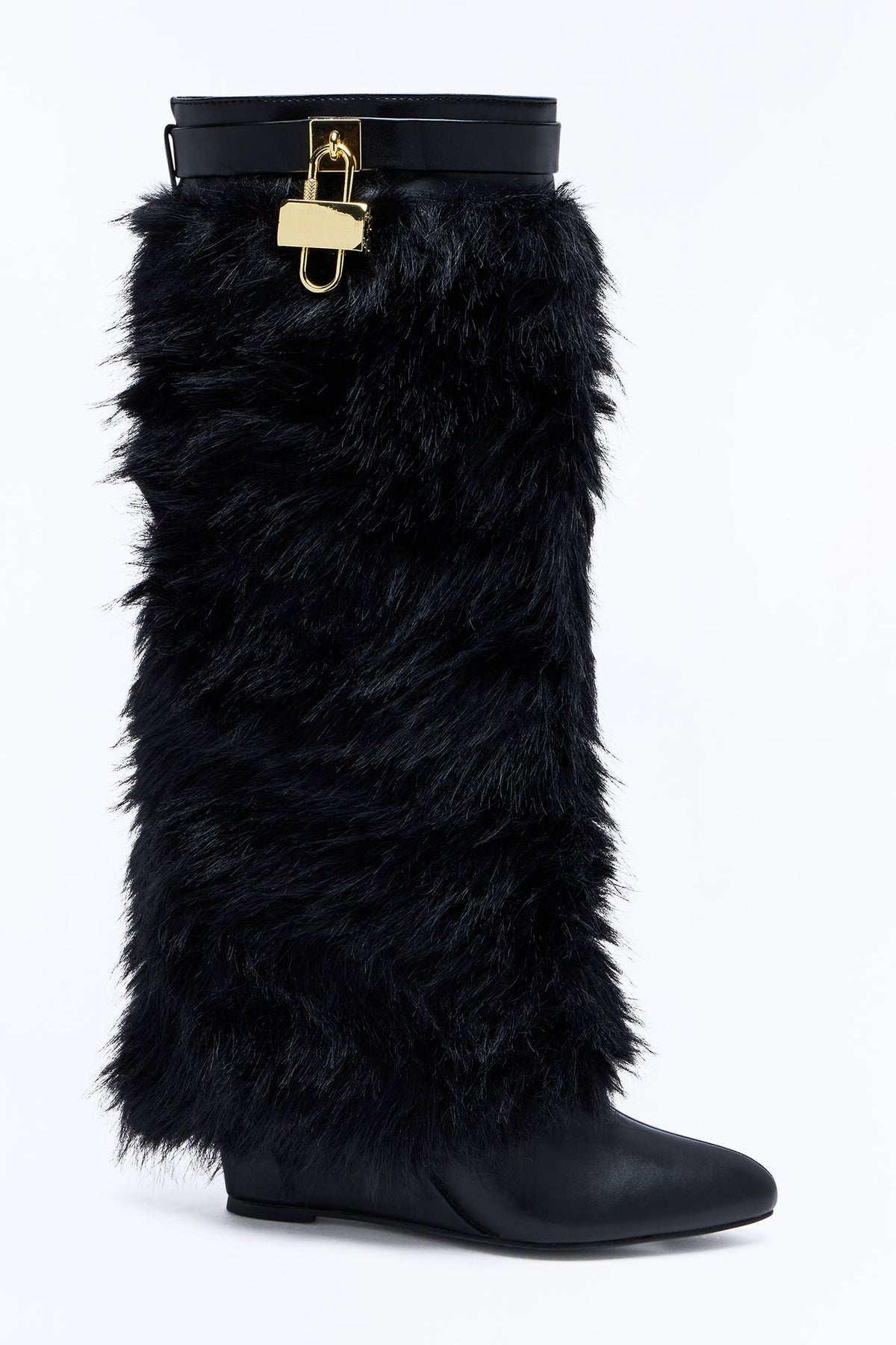 Winter Crush Fur Overlay Heeled Boots - Black