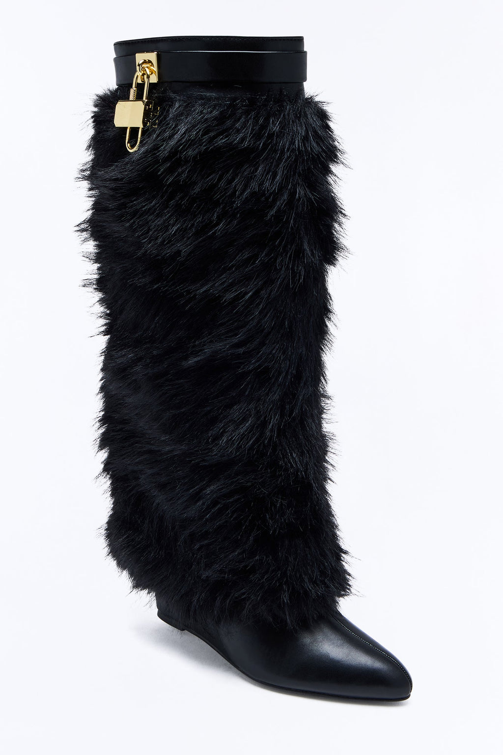 Winter Crush Fur Overlay Heeled Boots - Black