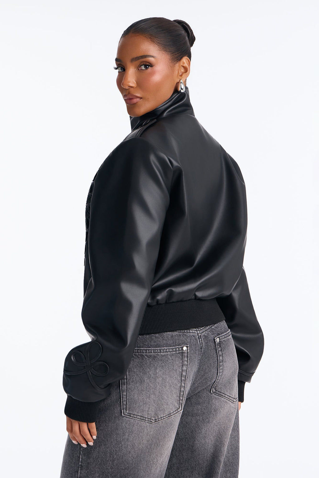 Command Your Attention Military Faux Leather Bomber Jacket - Black
