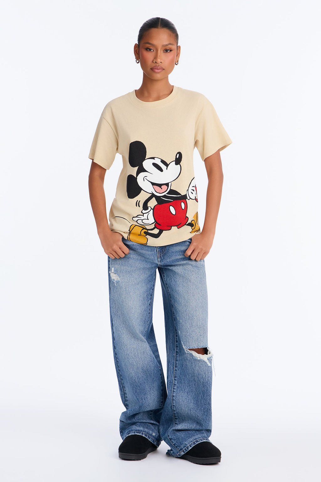 Mickey Mouse Dog Walk Oversized Tee - Sand