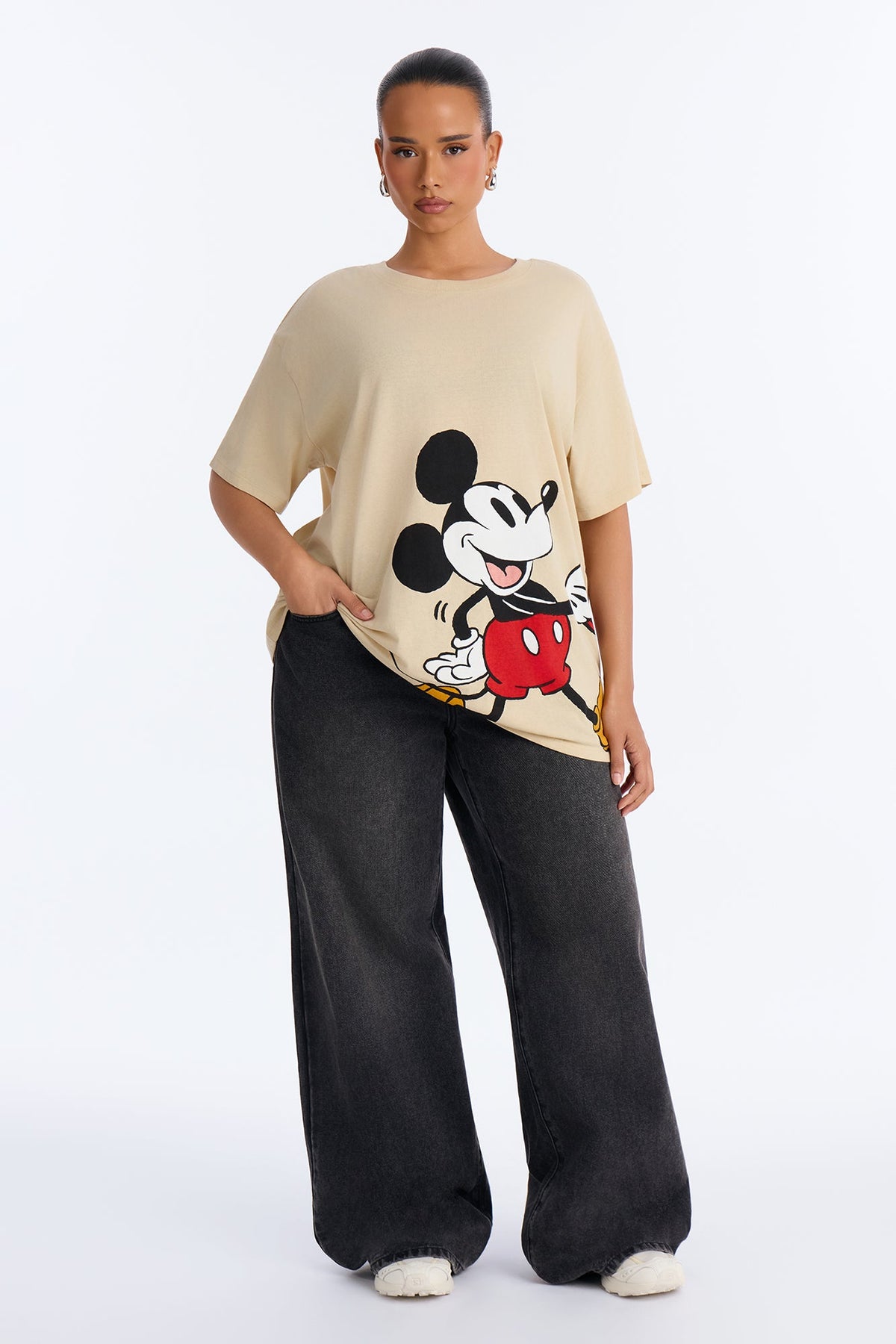 Mickey Mouse Dog Walk Oversized Tee - Sand