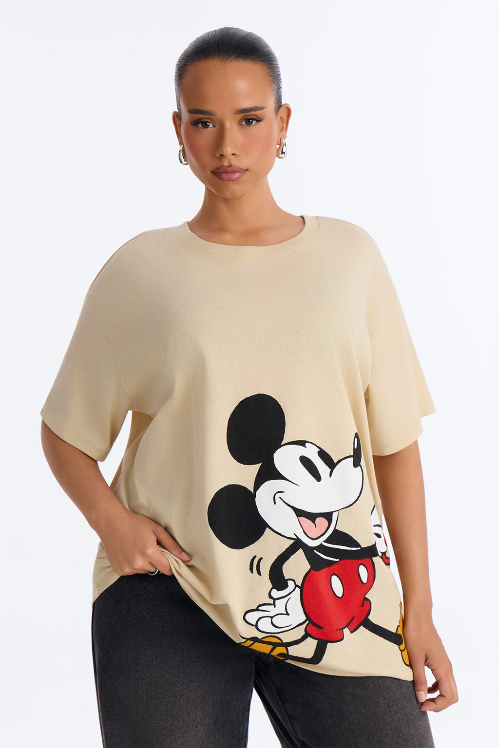 Mickey Mouse Dog Walk Oversized Tee - Sand