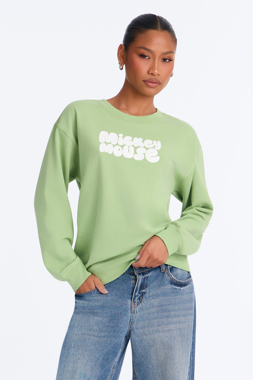 Mickey Mouse Thumbs Up Crew Neck Sweatshirt - Mint