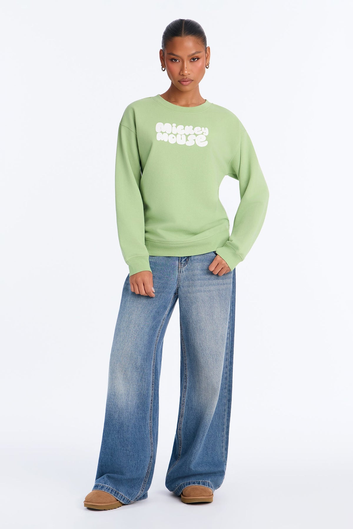 Mickey Mouse Thumbs Up Crew Neck Sweatshirt - Mint