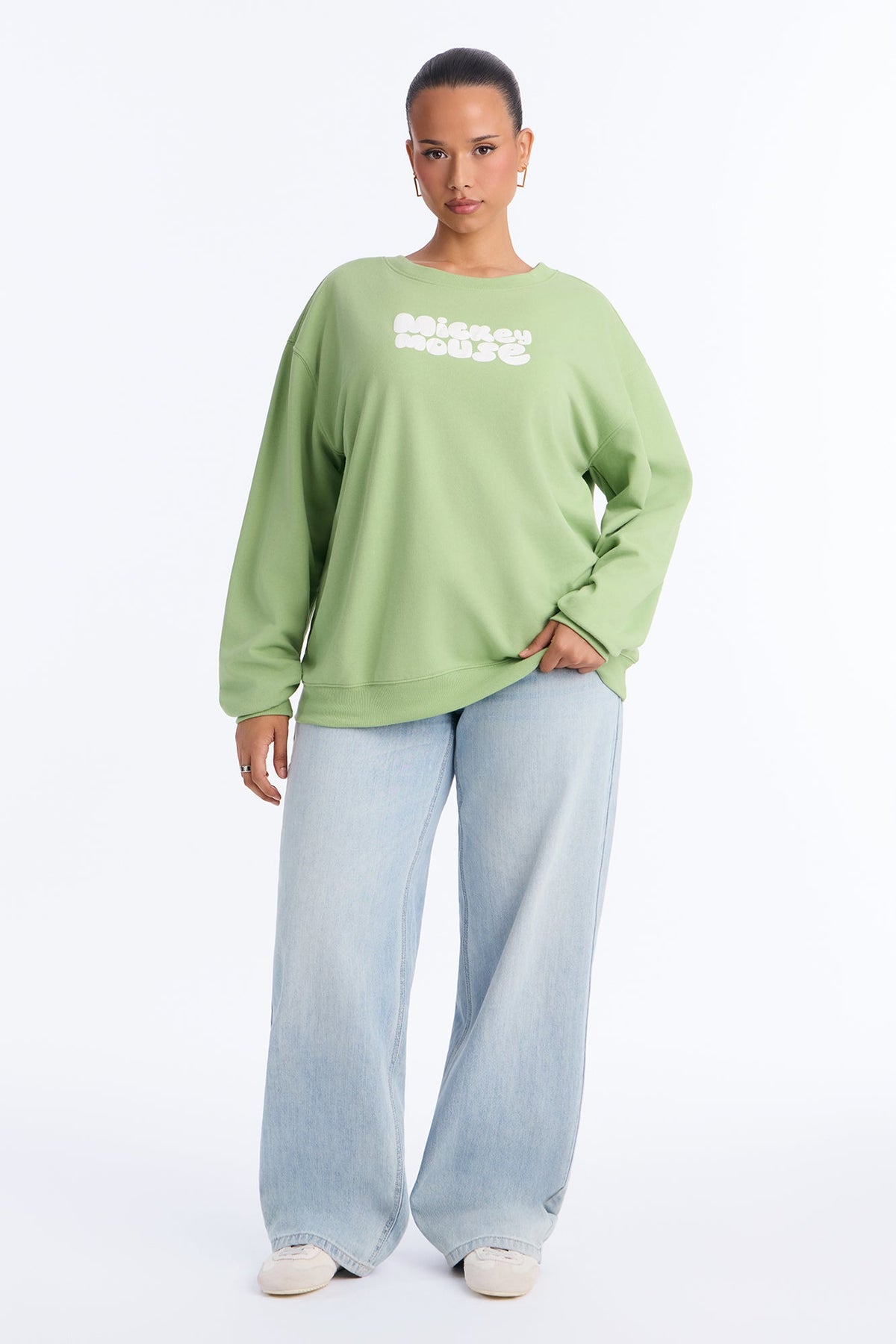 Mickey Mouse Thumbs Up Crew Neck Sweatshirt - Mint