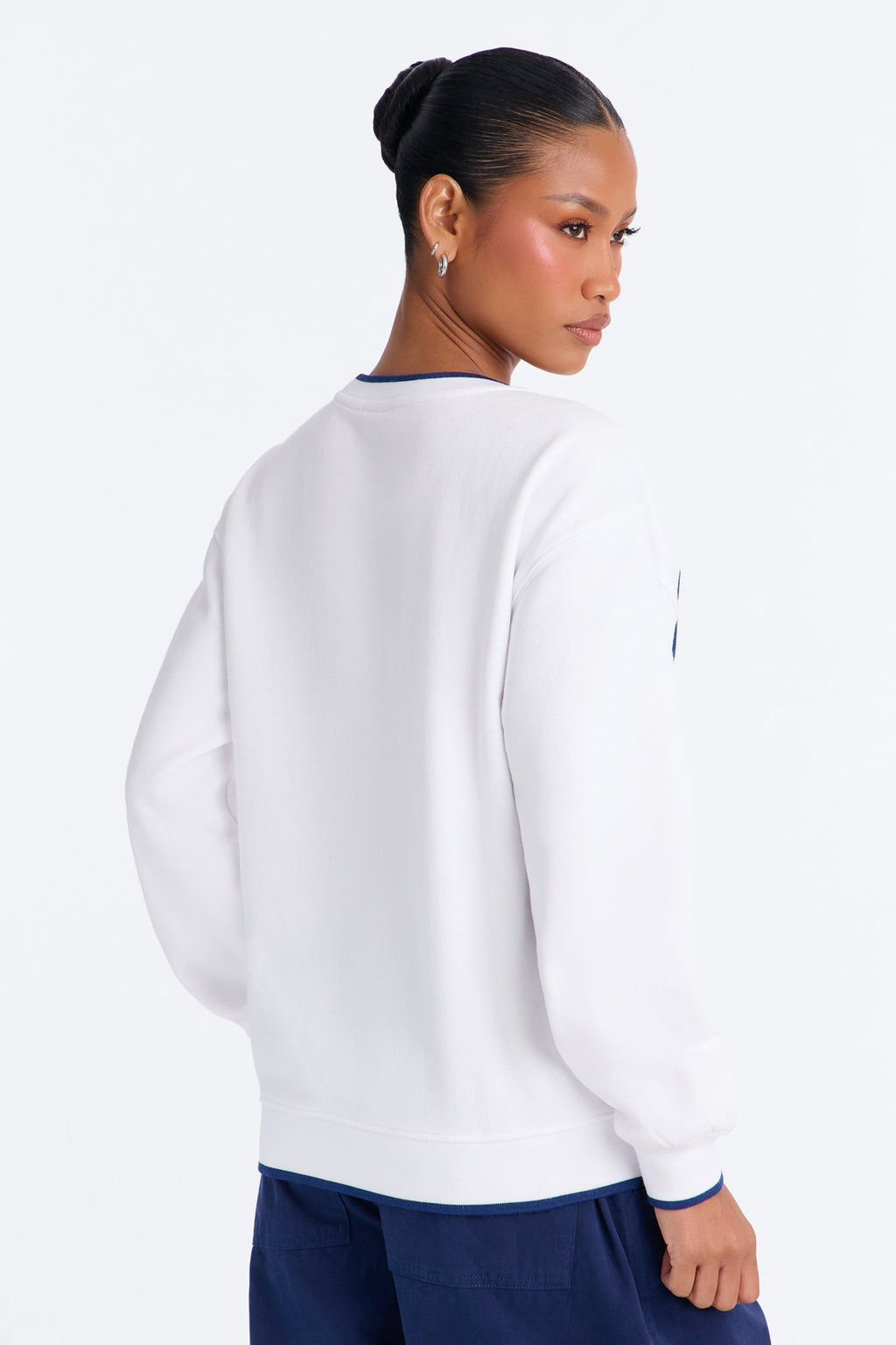 Mickey Mouse Embroidered Crew Neck Sweatshirt - White