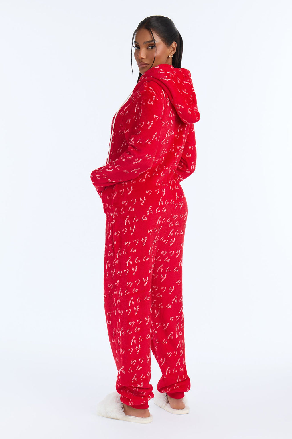 Fa La La Hooded Plush PJ Onesie - Red