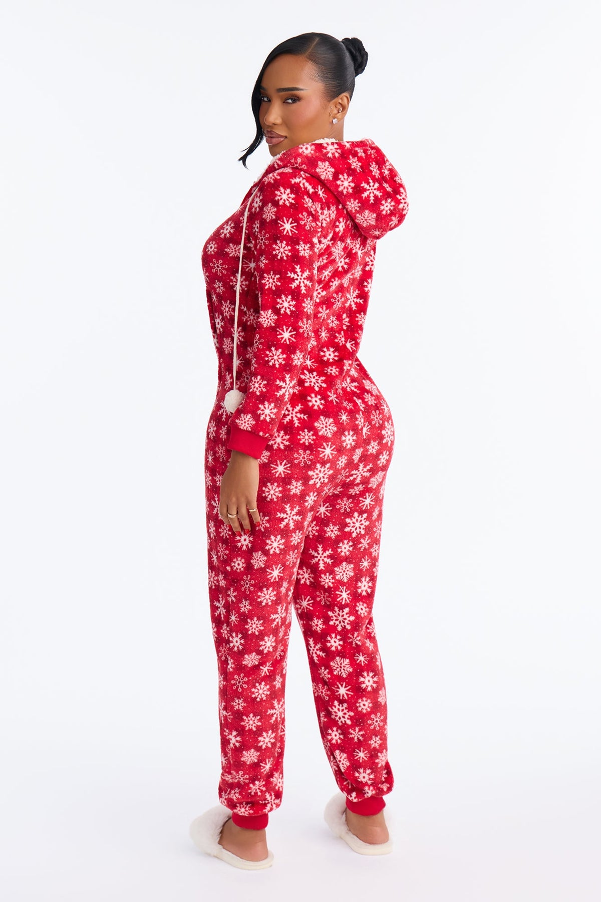 Sweet Snowy Dreams Hooded Plush PJ Onesie - Red