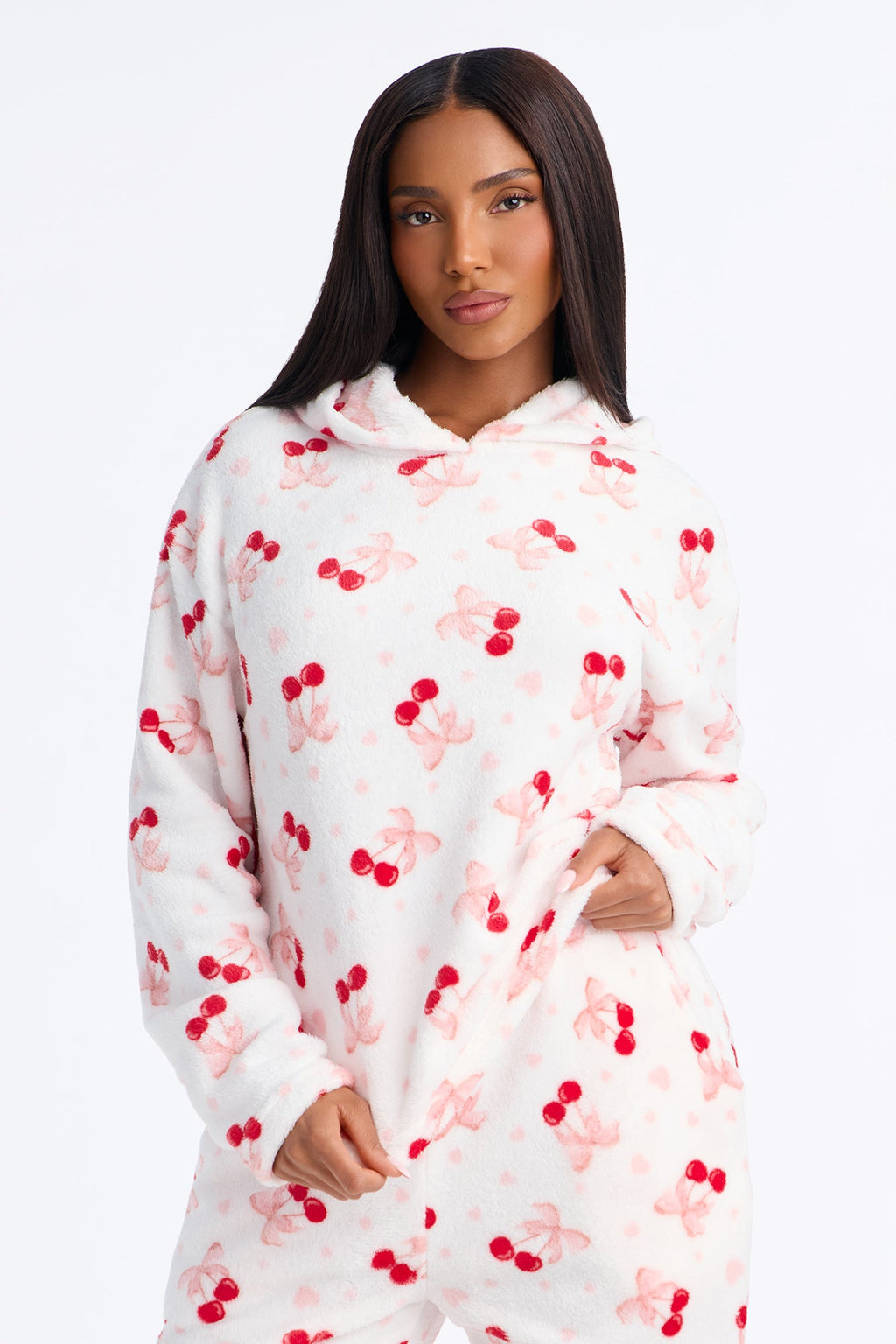 Cherry Sleepy Plush PJ Jogger Pant Set - White