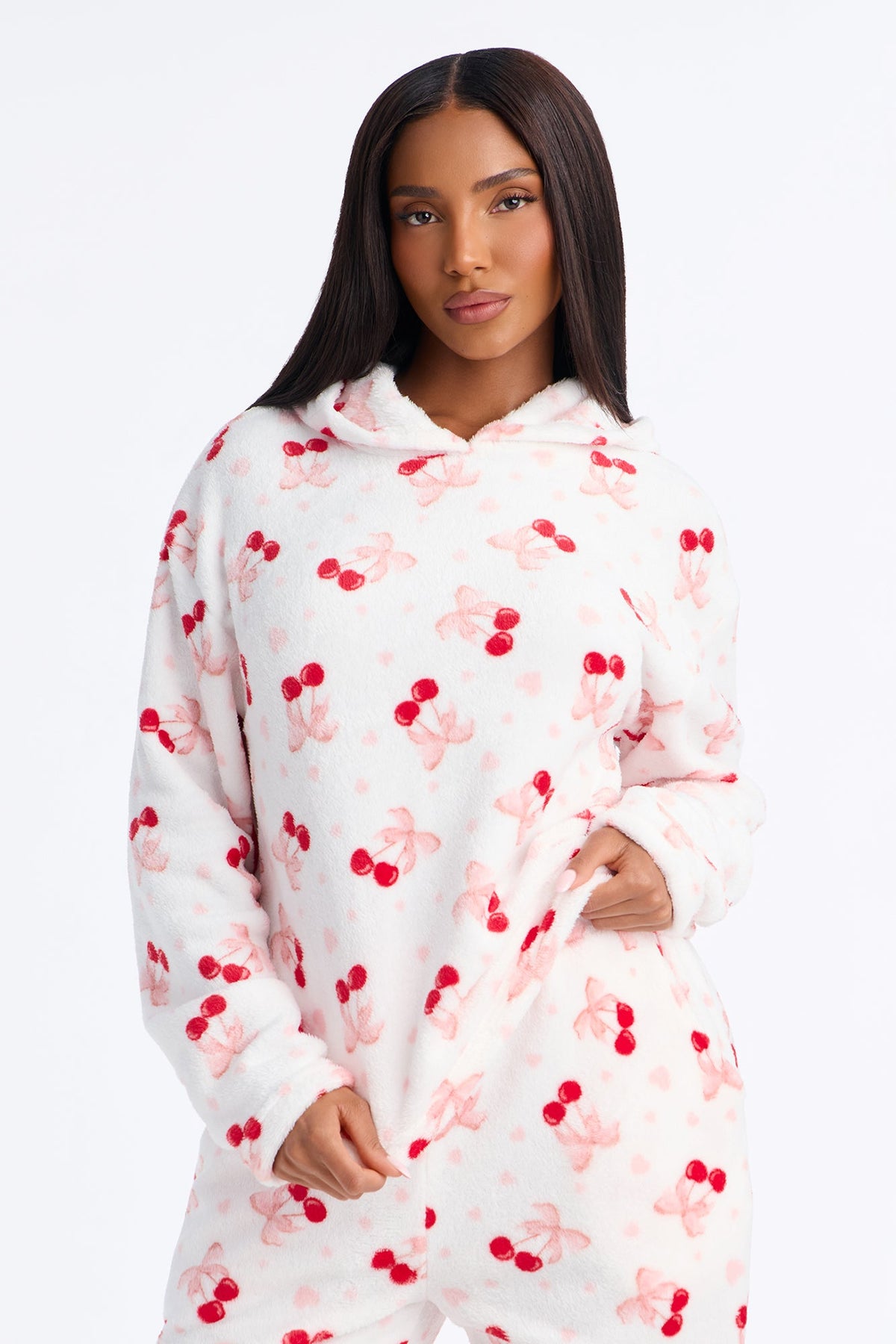 Cherry Sleepy Plush PJ Jogger Pant Set - White