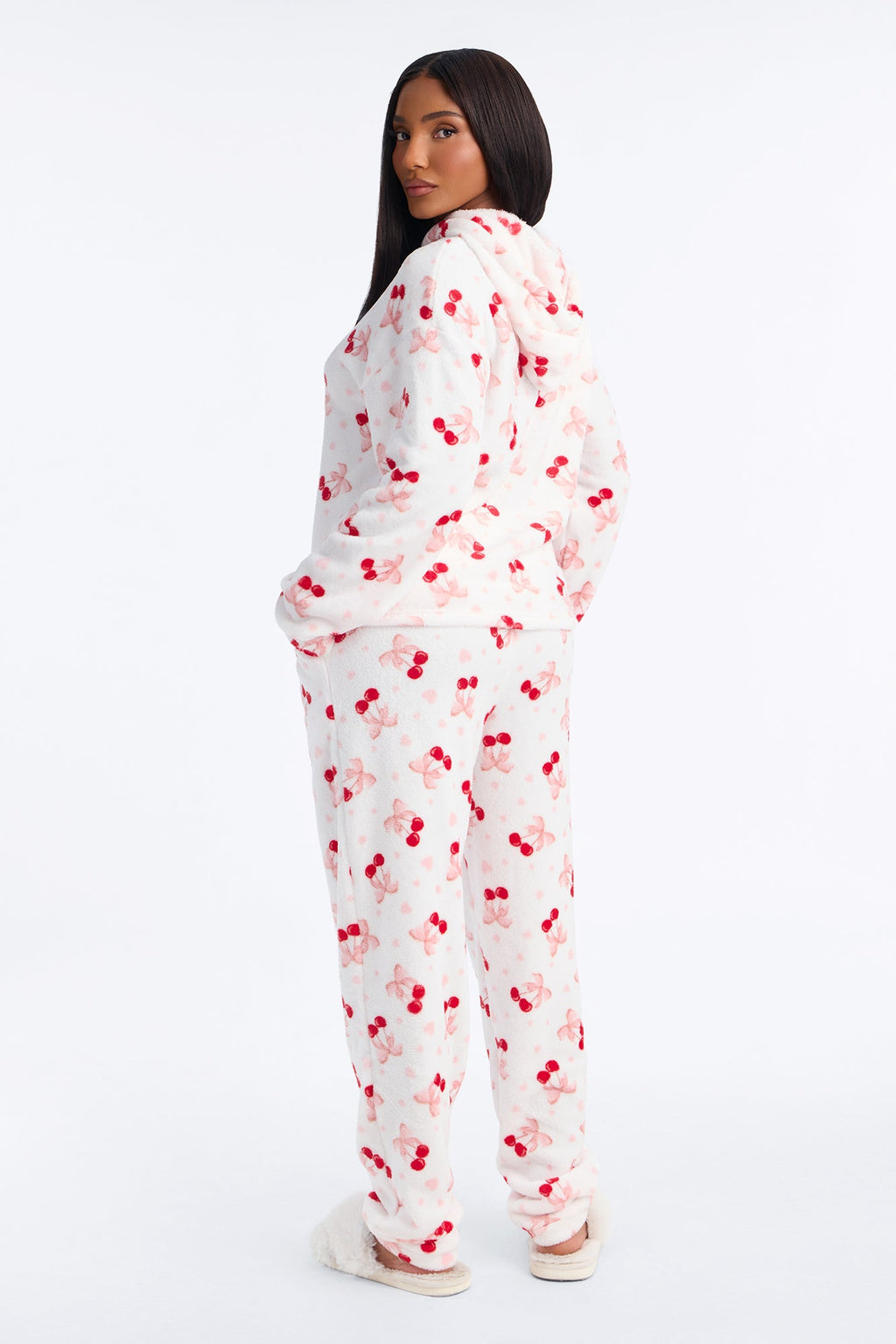 Cherry Sleepy Plush PJ Jogger Pant Set - White