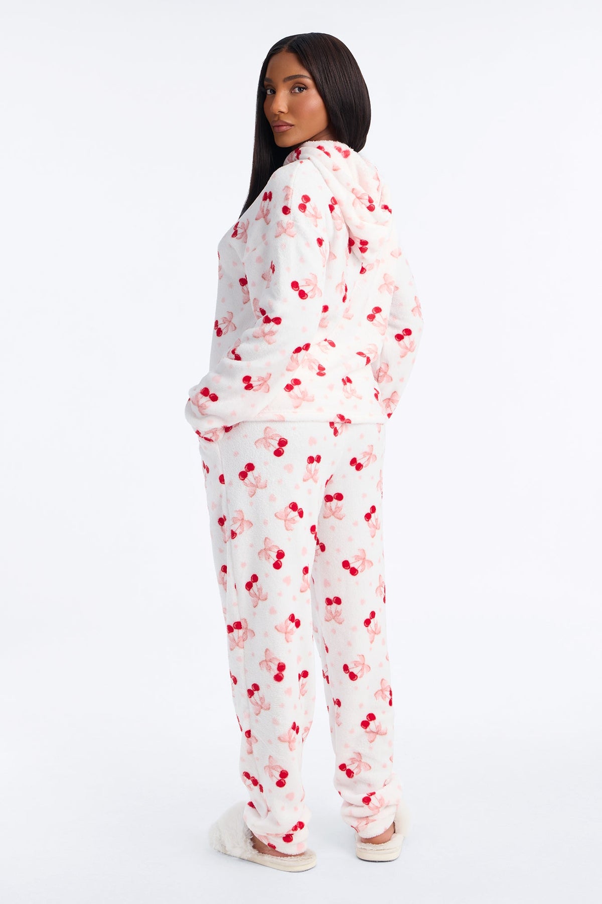 Cherry Sleepy Plush PJ Jogger Pant Set - White