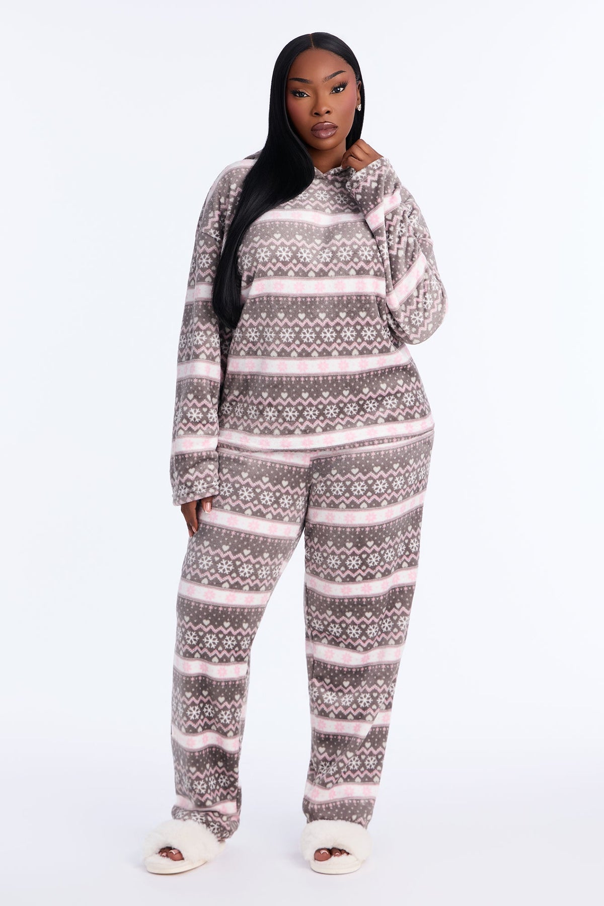 Snow Day Plush Jogger Pant Set - Grey/combo