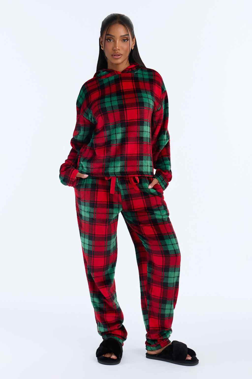 Yuletide Plaid Plush PJ Jogger Pant Set - Green/combo