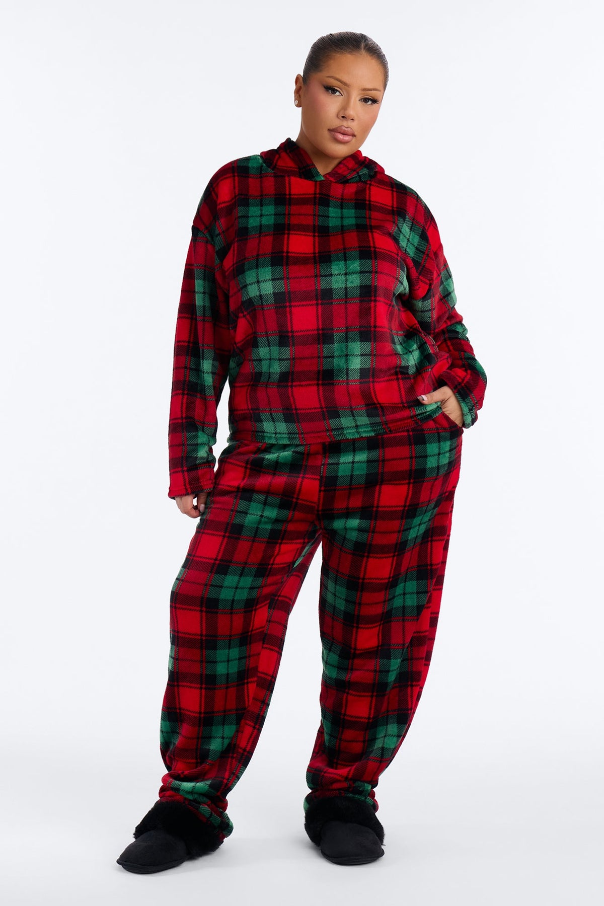 Yuletide Plaid Plush PJ Jogger Pant Set - Green/combo
