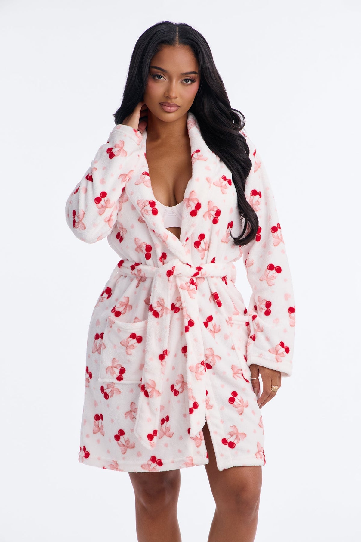 Cherry Sleepy Plush Robe - White
