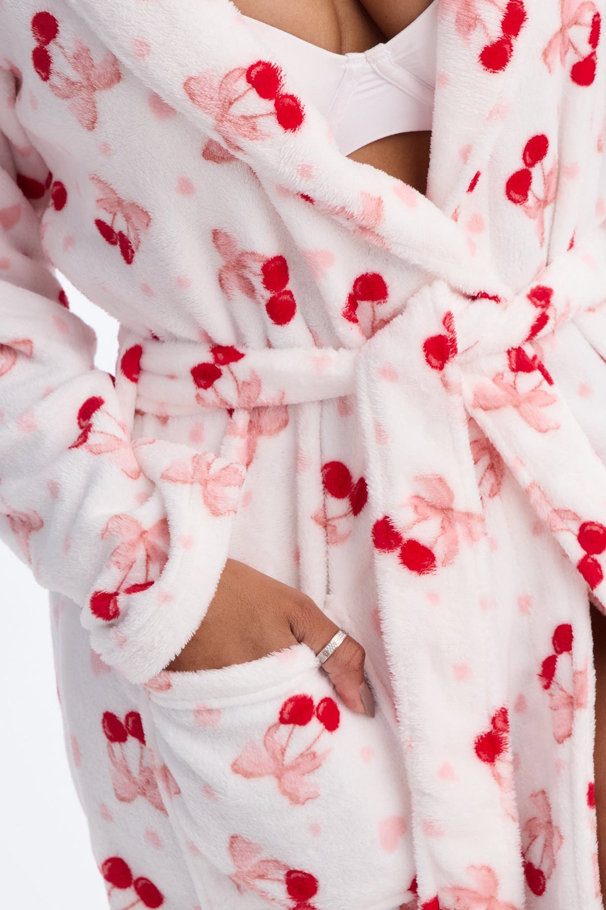 Cherry Sleepy Plush Robe - White