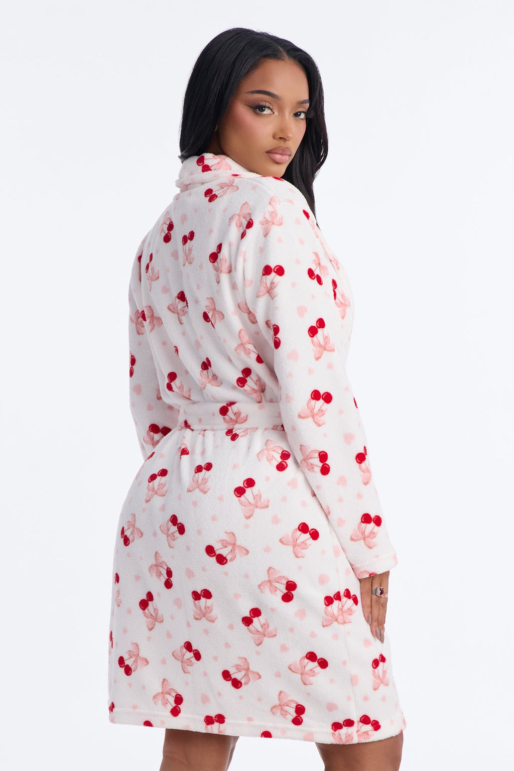 Cherry Sleepy Plush Robe - White