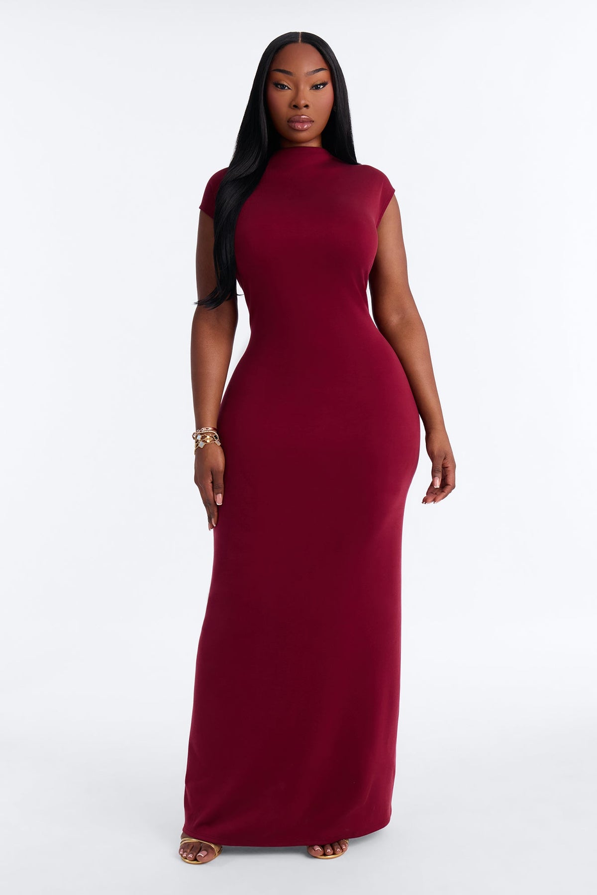 Blaire Mock Neck Maxi Dress - Burgundy
