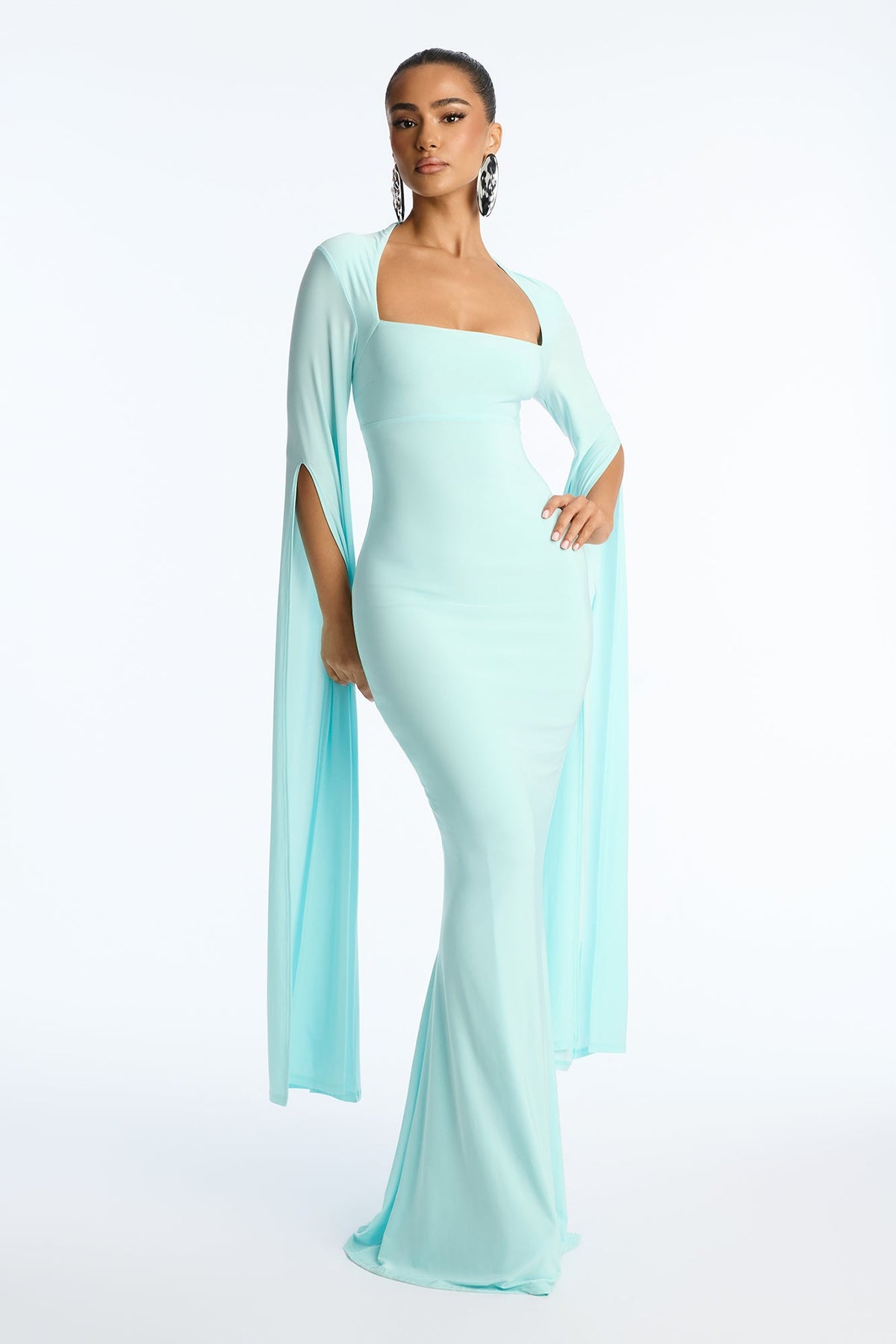 Thinking Rich Cape Maxi Dress - Turquoise