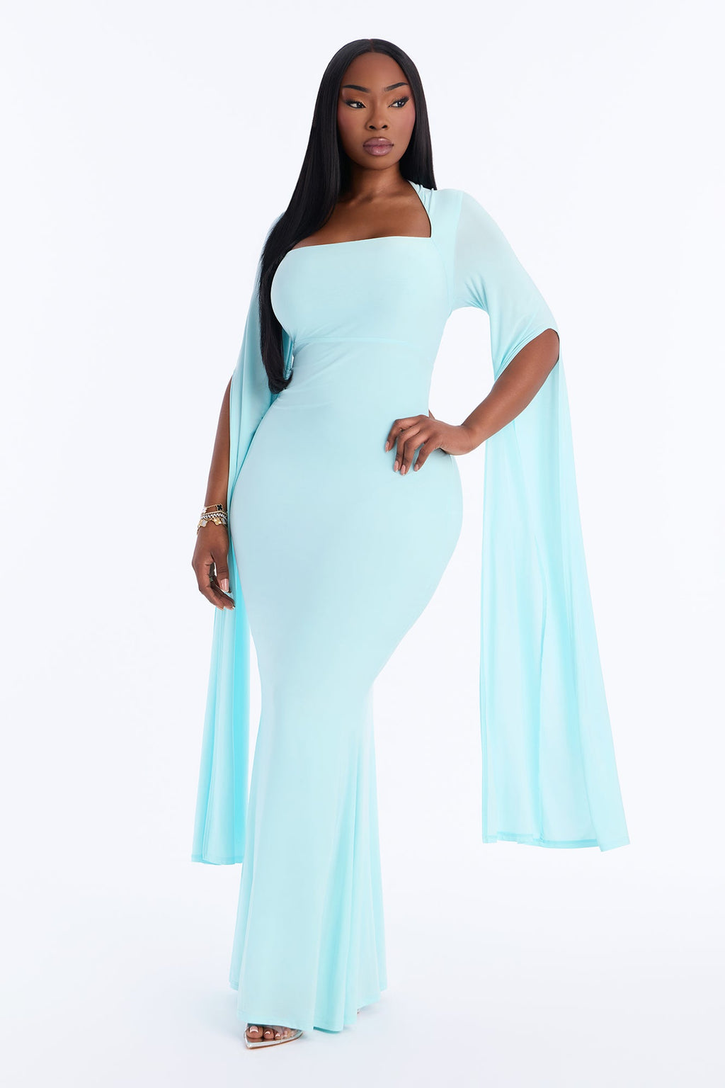 Thinking Rich Cape Maxi Dress - Turquoise