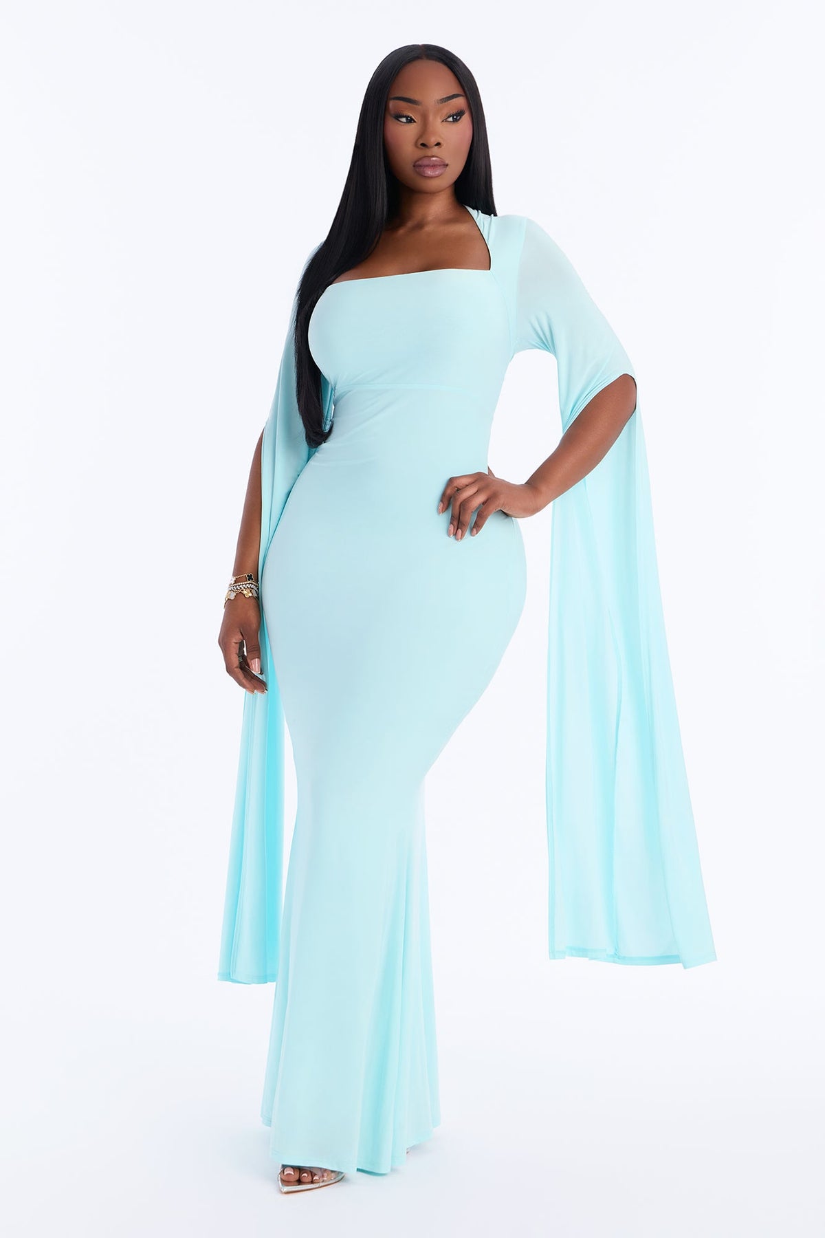 Thinking Rich Cape Maxi Dress - Turquoise