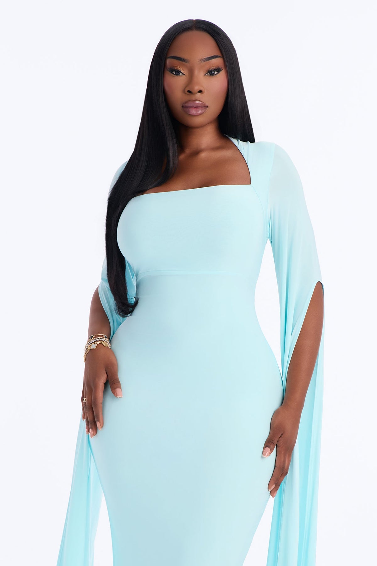 Thinking Rich Cape Maxi Dress - Turquoise