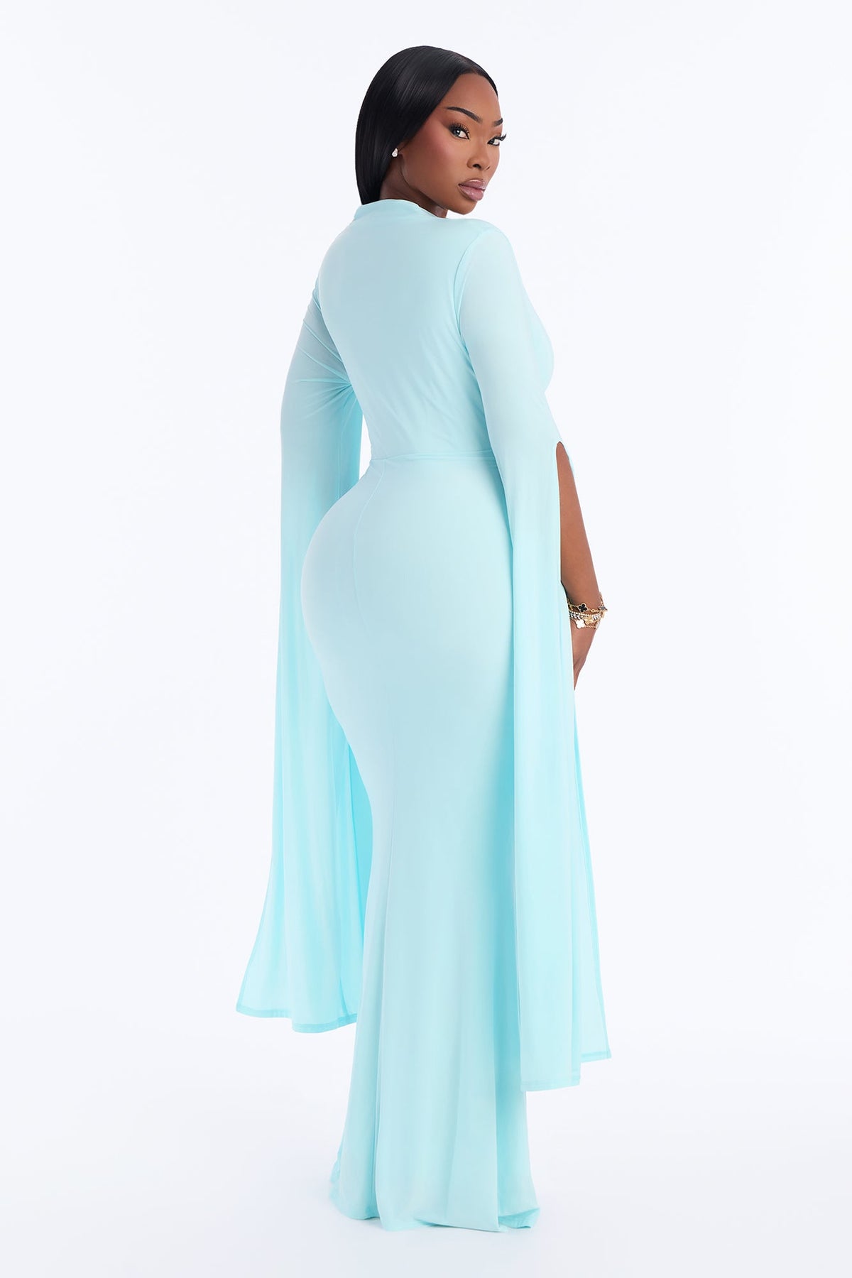 Thinking Rich Cape Maxi Dress - Turquoise