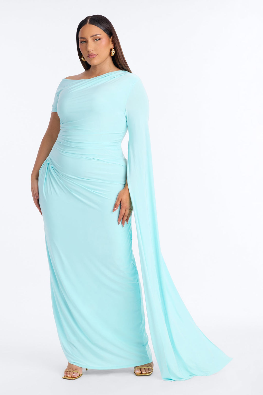 After Thought Asymmetrical Draped Maxi Dress - Turquoise