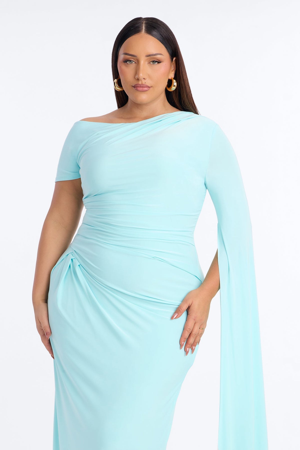 After Thought Asymmetrical Draped Maxi Dress - Turquoise