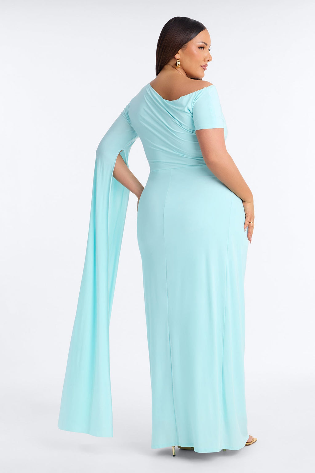 After Thought Asymmetrical Draped Maxi Dress - Turquoise