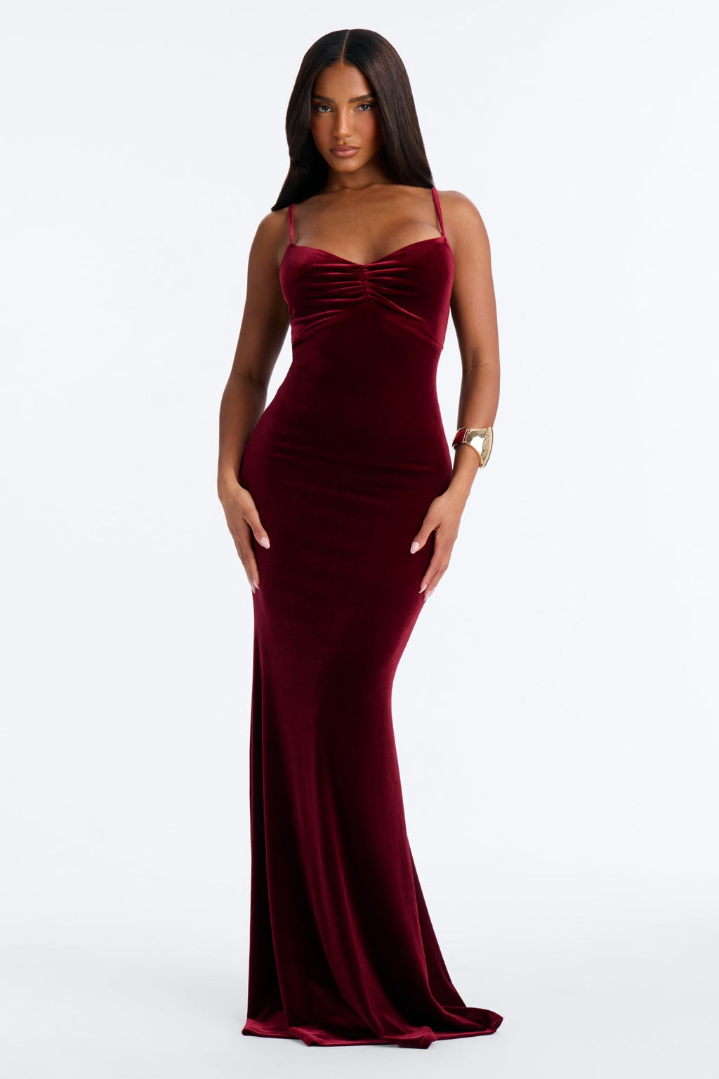 Arrive At Nine Velvet Maxi Dress - Burgundy