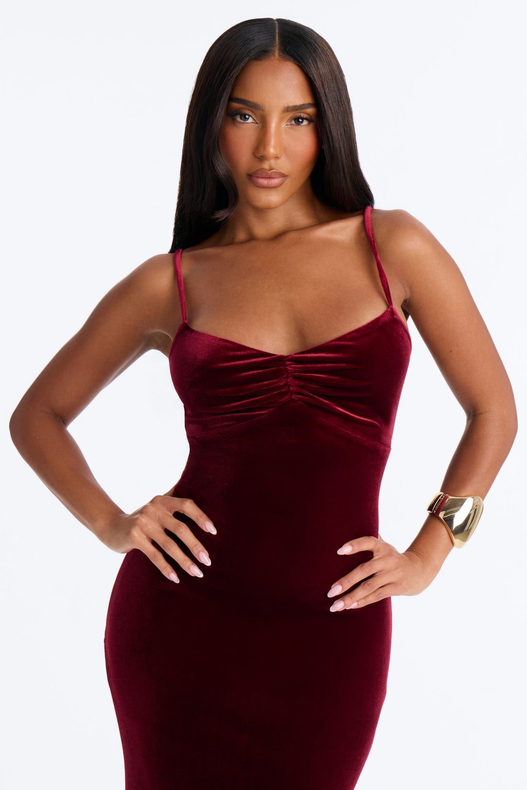 Arrive At Nine Velvet Maxi Dress - Burgundy