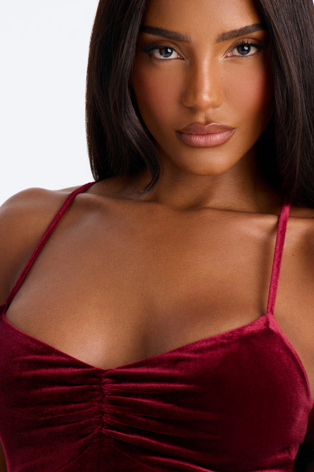 Arrive At Nine Velvet Maxi Dress - Burgundy